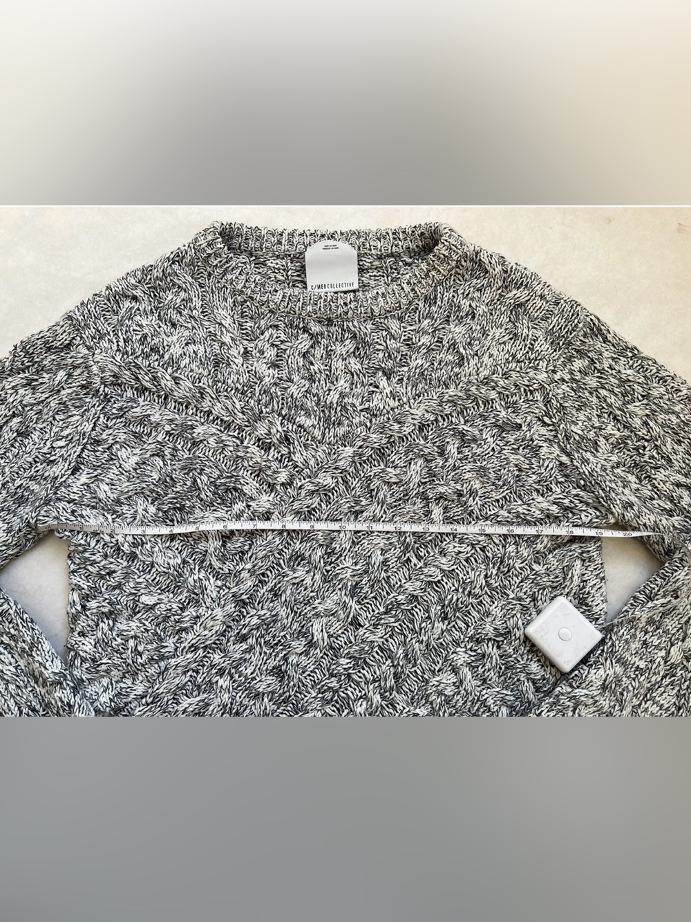 C/Meo Collective Cotton Blend Crewneck Gray Black Marled Fisherman Sweater Sz S - Picture 7 of 10
